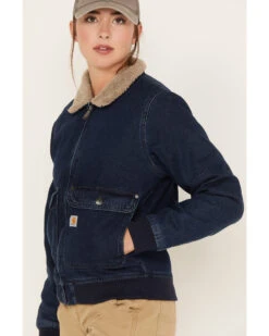 Carhartt Women's Medium Wash Relaxed Fit Denim Sherpa-Lined Jacket -Modern Fashion Sales 2000369934 400 P2