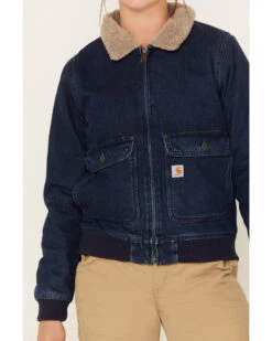 Carhartt Women's Medium Wash Relaxed Fit Denim Sherpa-Lined Jacket -Modern Fashion Sales 2000369934 400 P3