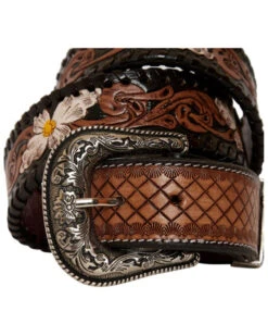 Myra Bag Women's Checkered Brown Hand Tooled Leather Belt -Modern Fashion Sales 2000372199 200 P3