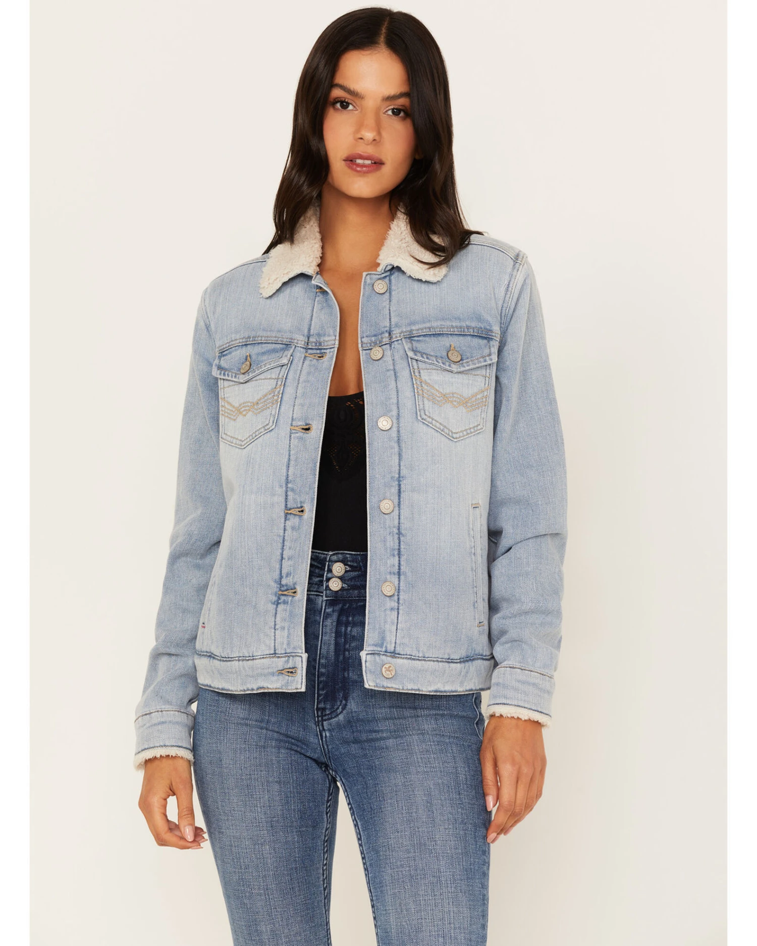 Idyllwind Women's Sherpa Lined Denim Trucker Jacket 2 Idyllwind Women's Sherpa Lined Denim Trucker Jacket - Image 2