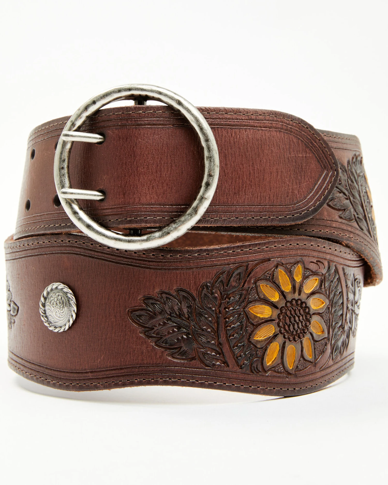 Shyanne Women's Brown Sunflower Tooled Western Belt 2 Shyanne Women's Brown Sunflower Tooled Western Belt - Image 2