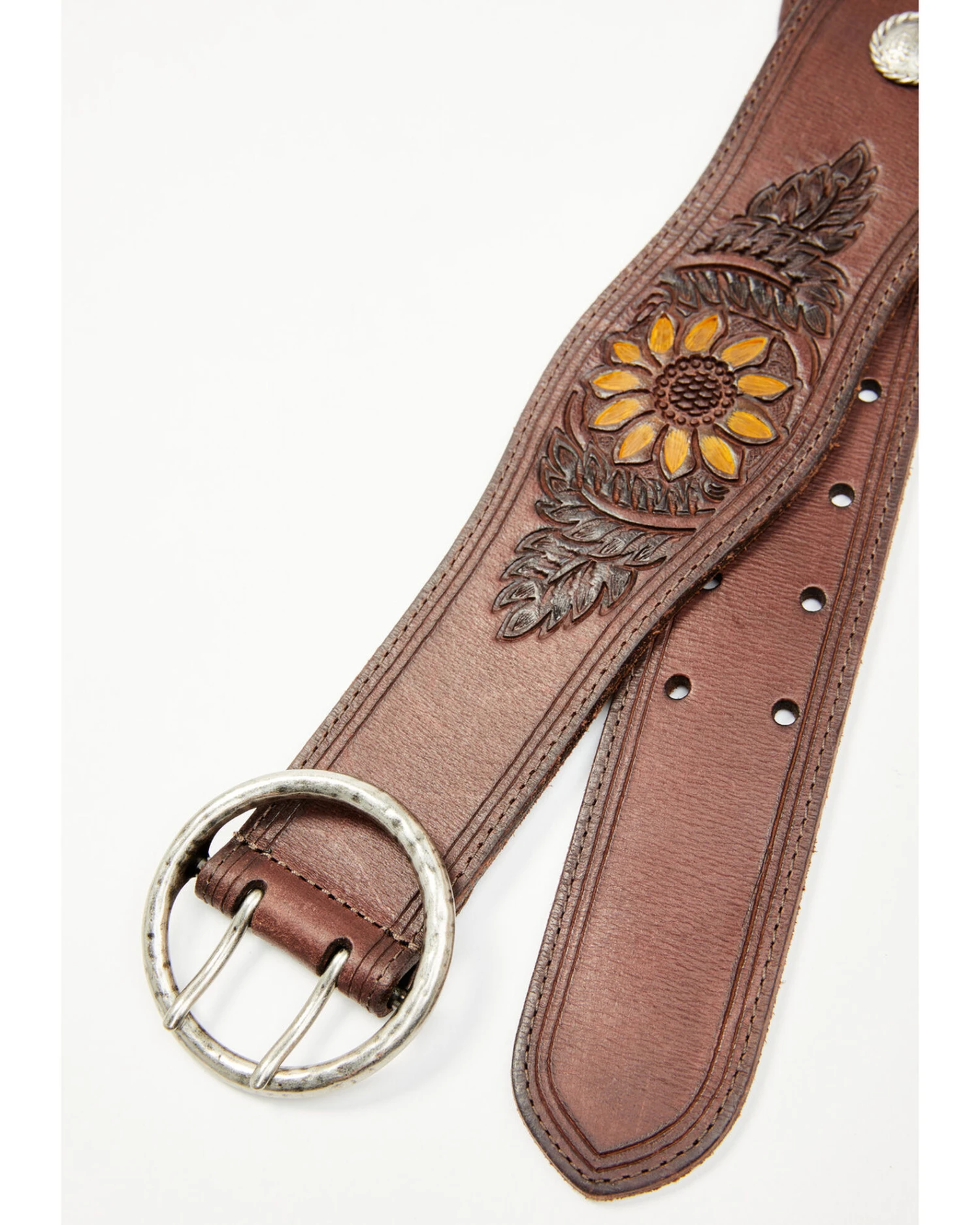 Shyanne Women's Brown Sunflower Tooled Western Belt 1 Shyanne Women's Brown Sunflower Tooled Western Belt