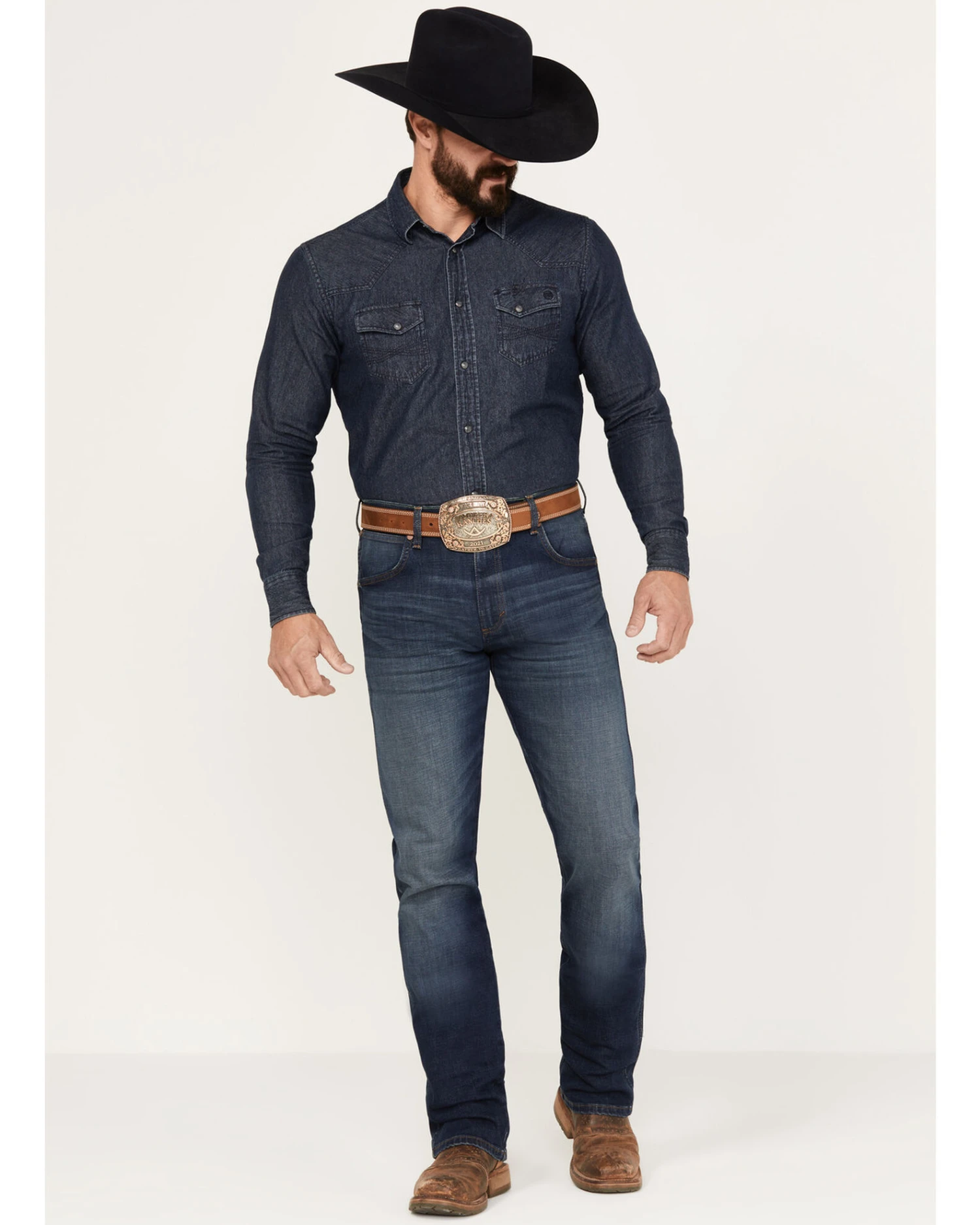 Wrangler Retro Men's 88MWZ Stone Dark Wash Slim Straight Stretch Denim Jeans 2 Wrangler Retro Men's 88MWZ Stone Dark Wash Slim Straight Stretch Denim Jeans - Image 2