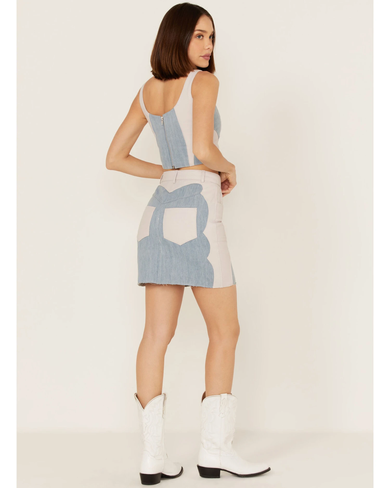 Understated Leather Women's Lil Mamma Scalloped Denim Leather Mini Skirt 4 Understated Leather Women's Lil Mamma Scalloped Denim Leather Mini Skirt - Image 4