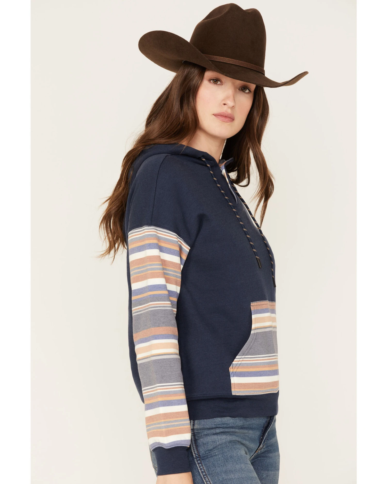 RANK 45 Women's Stripe Contrast Hooded Pullover 1 RANK 45 Women's Stripe Contrast Hooded Pullover