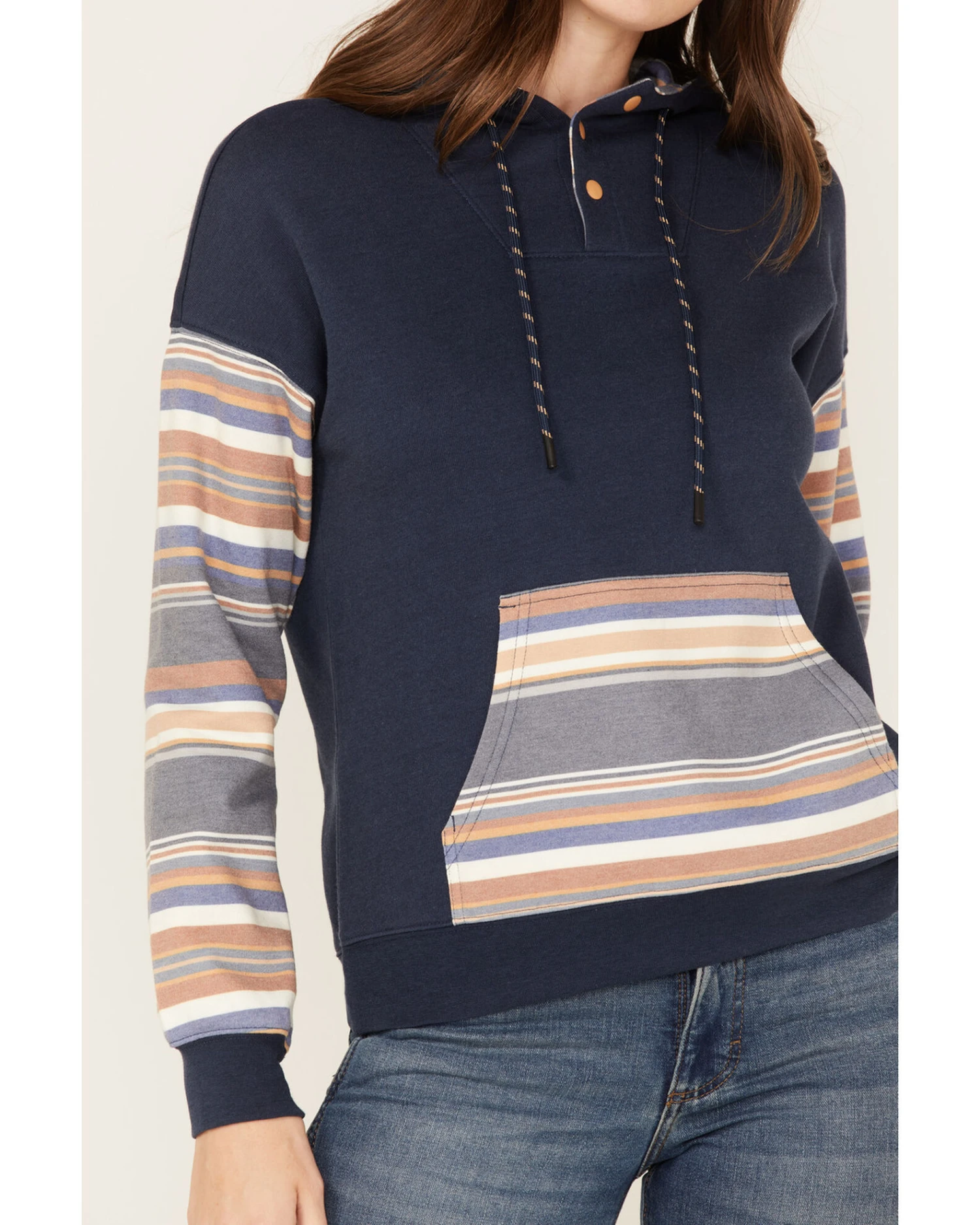 RANK 45 Women's Stripe Contrast Hooded Pullover 4 RANK 45 Women's Stripe Contrast Hooded Pullover - Image 4