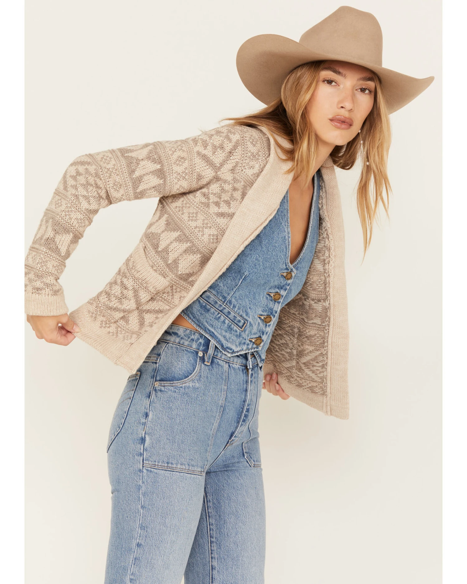 Stetson Women's Southwestern Stripe Knit Cropped Cardigan 1 Stetson Women's Southwestern Stripe Knit Cropped Cardigan