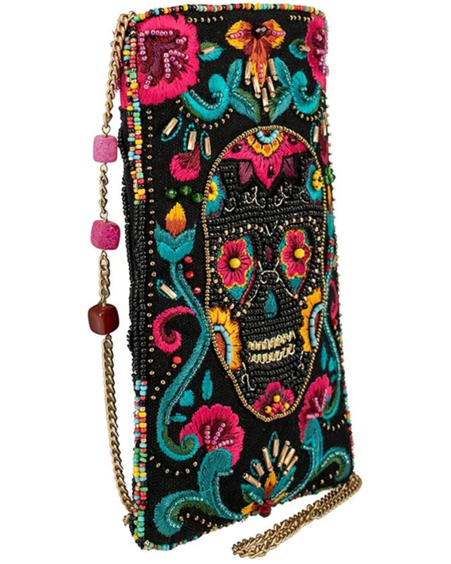 Mary Frances Women's Imagine Skull Floral Embroidered Bead Phone Crossbody Bag 1 Mary Frances Women's Imagine Skull Floral Embroidered Bead Phone Crossbody Bag