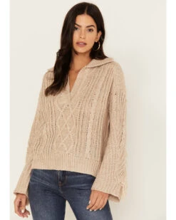 Revel Women's Cable Knit Collared Fringe Sweater -Modern Fashion Sales 2000378775 104 P1
