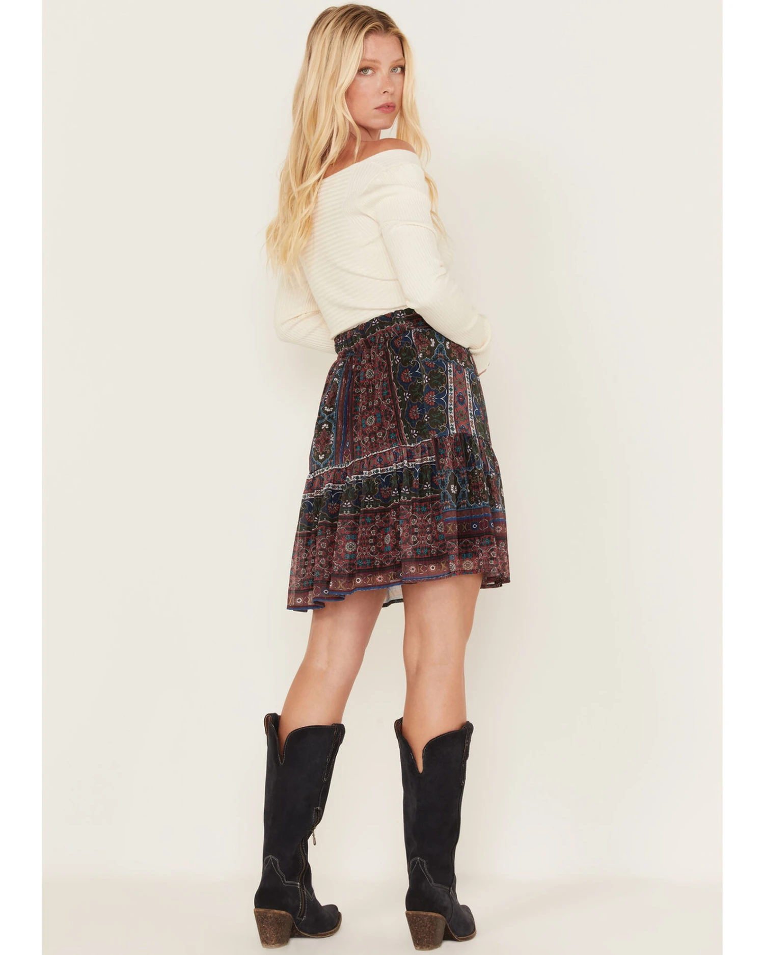 Molly Bracken Women's Metallic Floral Stripe Tiered Skirt 2 Molly Bracken Women's Metallic Floral Stripe Tiered Skirt - Image 2