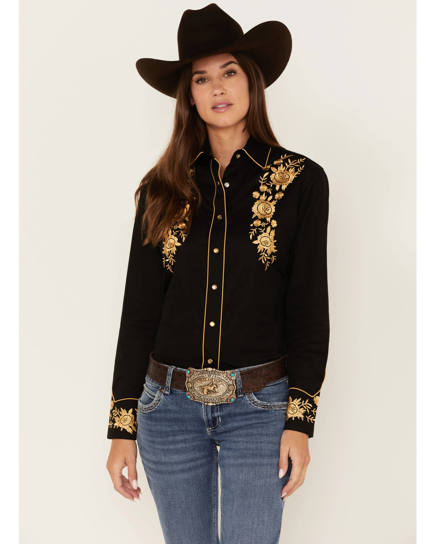 Rockmount Ranchwear Women's Cascading Embroidered Floral Print Long Sleeve Western Shirt 1 Rockmount Ranchwear Women's Cascading Embroidered Floral Print Long Sleeve Western Shirt
