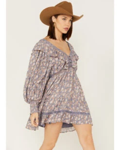 Jen's Pirate Booty Women's Floral Print Long Sleeve Wildflower Lasi Mini Dress