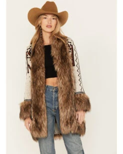 Shyanne Women's Southwestern Knit Faux Fur Trim Cardigan
