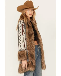 Shyanne Women's Southwestern Knit Faux Fur Trim Cardigan -Modern Fashion Sales 2000380627 295 P2