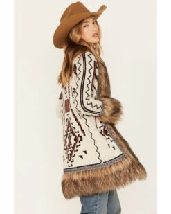 Shyanne Women's Southwestern Knit Faux Fur Trim Cardigan -Modern Fashion Sales 2000380627 295 P4