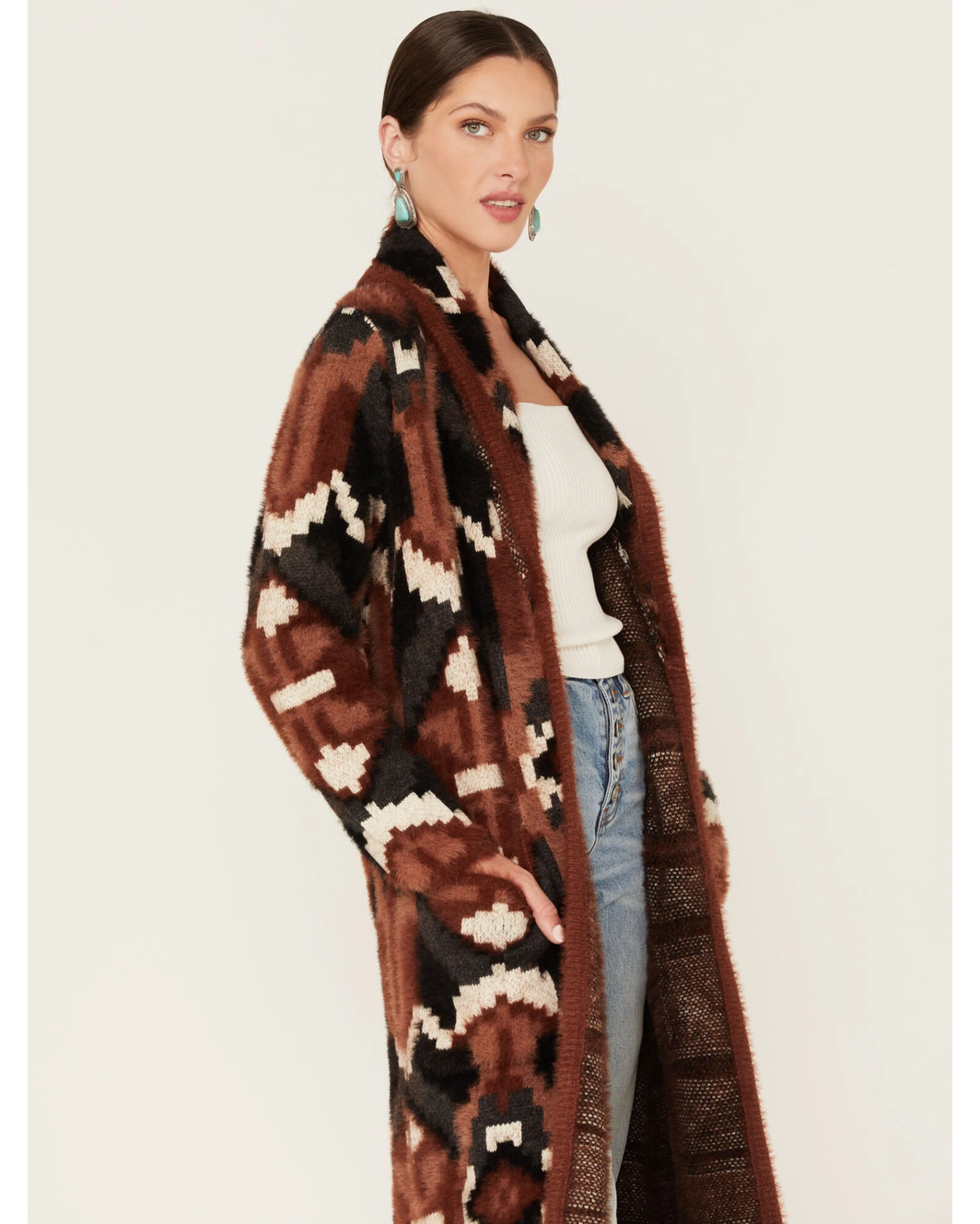 Shyanne Women's Southwestern Eyelash Knit Duster 3 Shyanne Women's Southwestern Eyelash Knit Duster - Image 3