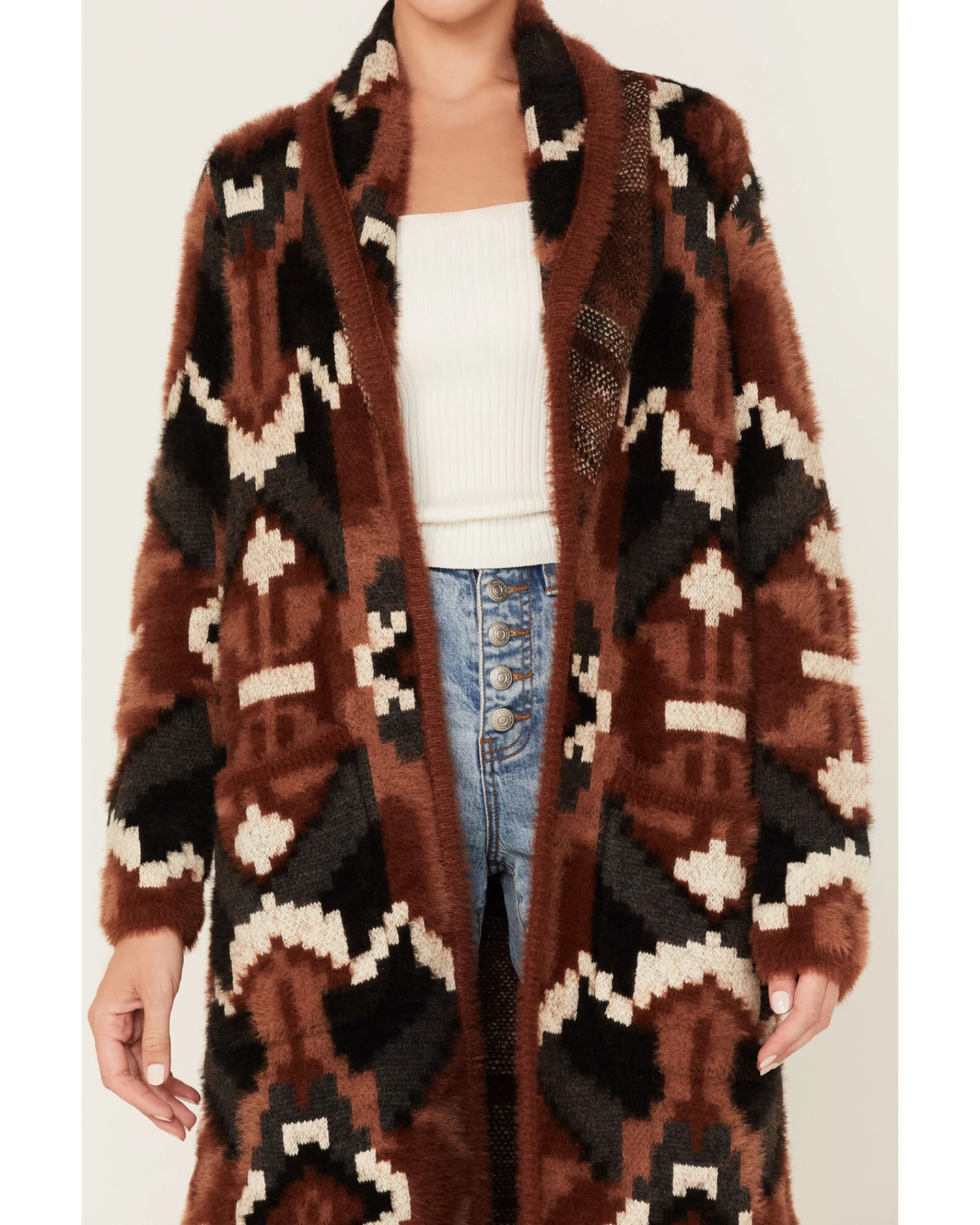 Shyanne Women's Southwestern Eyelash Knit Duster 2 Shyanne Women's Southwestern Eyelash Knit Duster - Image 2