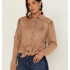 Idyllwind Women's Fate Tie-Front Faux Suede Fringe Shirt