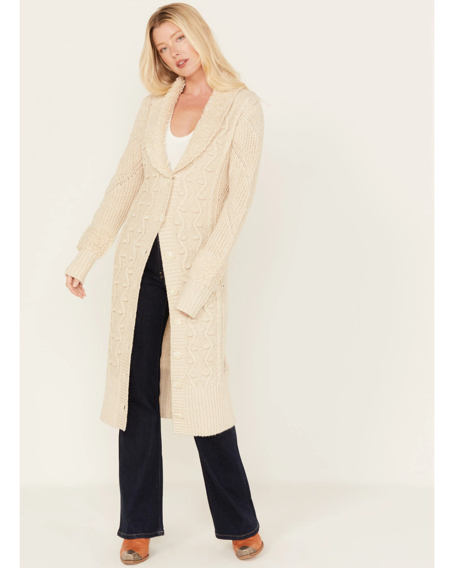 Cleo + Wolf Women's Boucle & Cable Knit Duster 2 Cleo + Wolf Women's Boucle & Cable Knit Duster - Image 2