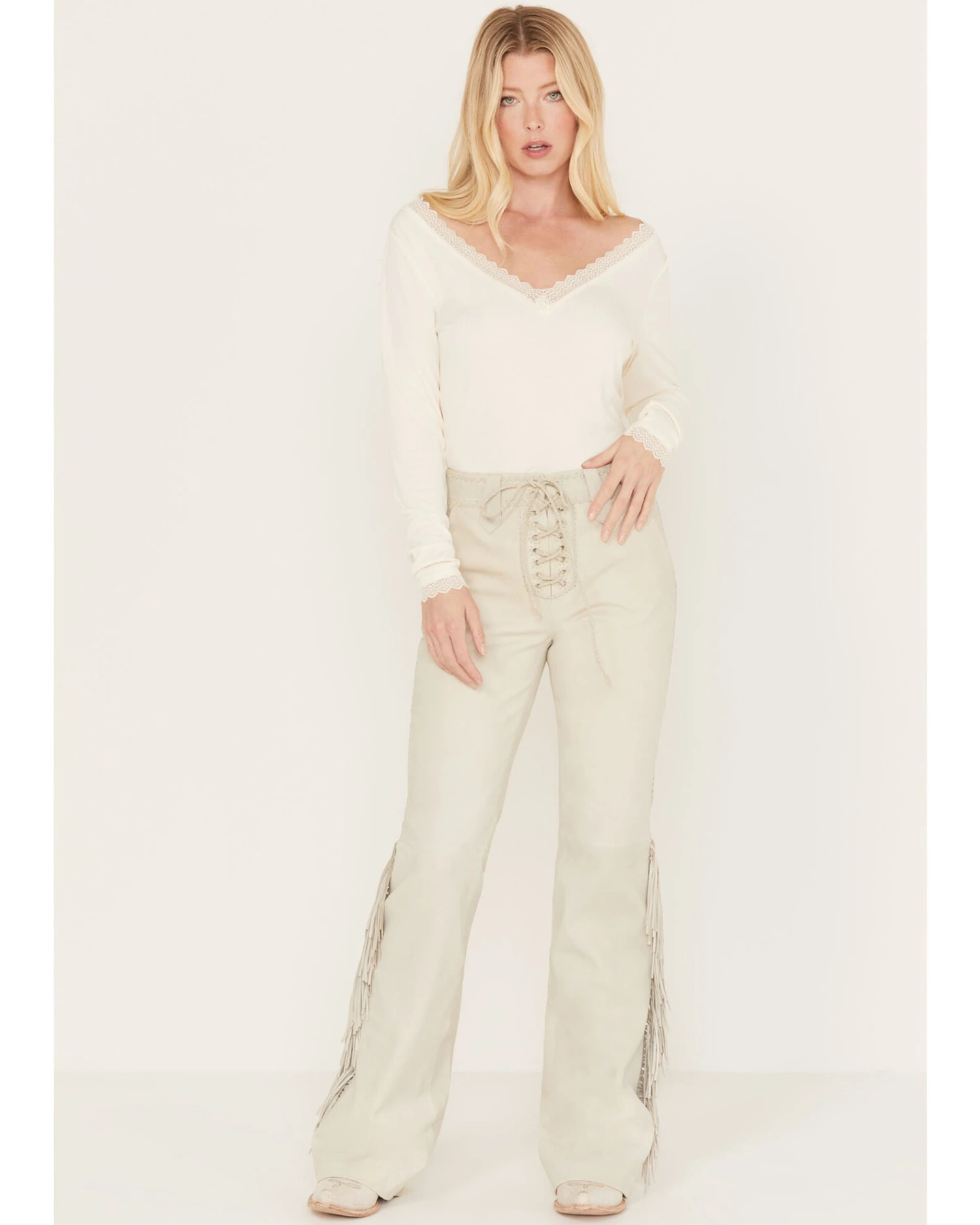 Idyllwind Women's Huntsville High Rise Leather Fringe Flare Pants 3 Idyllwind Women's Huntsville High Rise Leather Fringe Flare Pants - Image 3