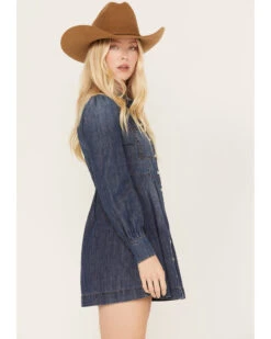 Shyanne Women's Medium Wash Long Sleeve Denim Shirt Dress -Modern Fashion Sales 2000381369 414 P2