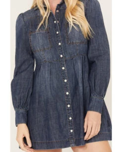 Shyanne Women's Medium Wash Long Sleeve Denim Shirt Dress