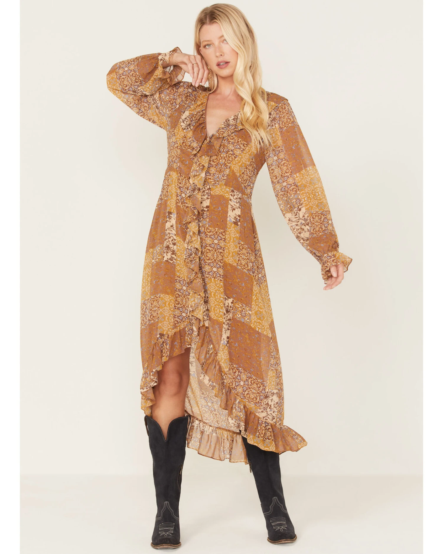 Beyond The Radar Women's Multi Patchwork Ruffle Dress 4 Beyond The Radar Women's Multi Patchwork Ruffle Dress - Image 4