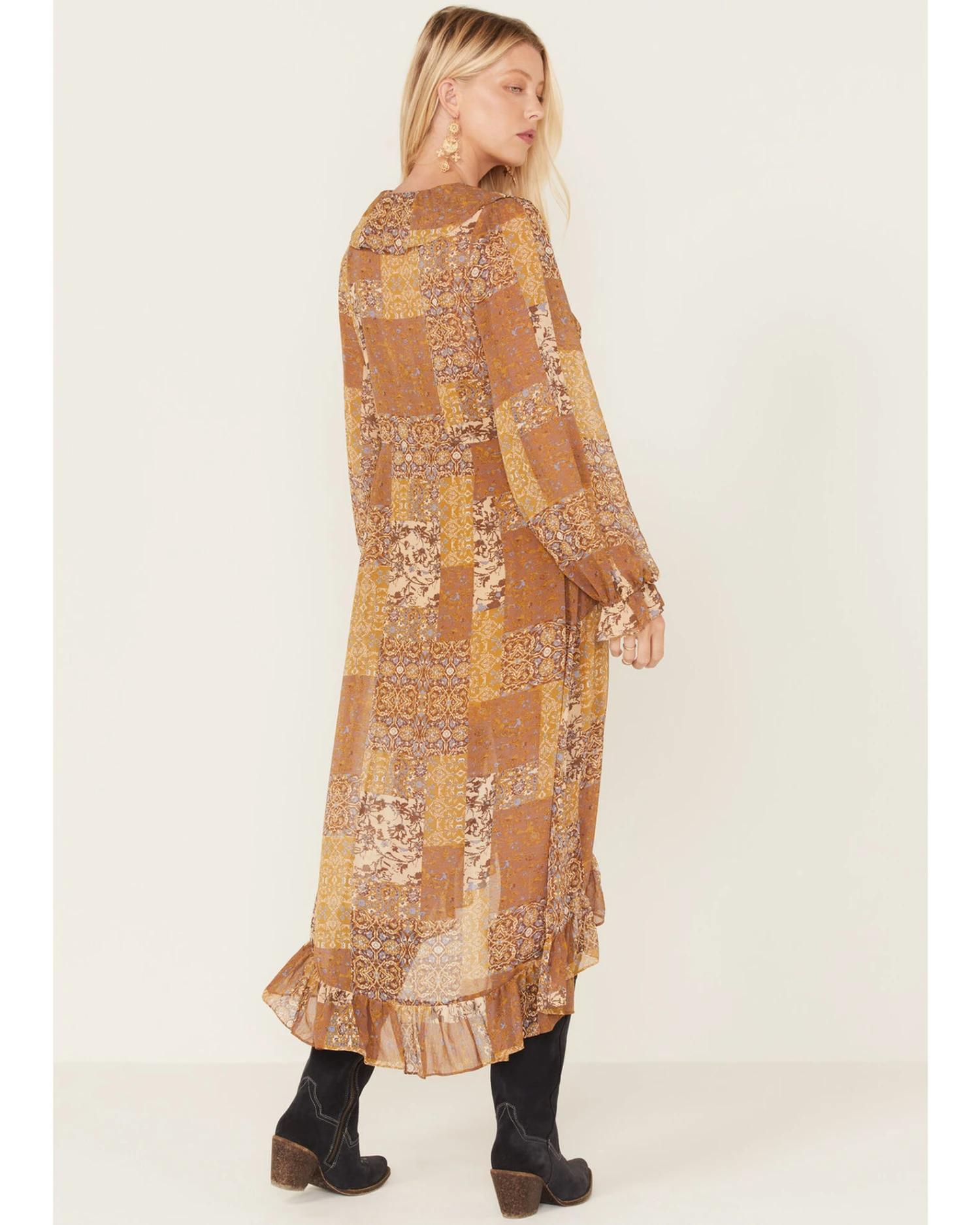 Beyond The Radar Women's Multi Patchwork Ruffle Dress 1 Beyond The Radar Women's Multi Patchwork Ruffle Dress