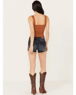 Shyanne Women's Dark Medium Wash Mid Rise Embroidered Stretch Denim Shorts -Modern Fashion Sales 2000382924 415 P3