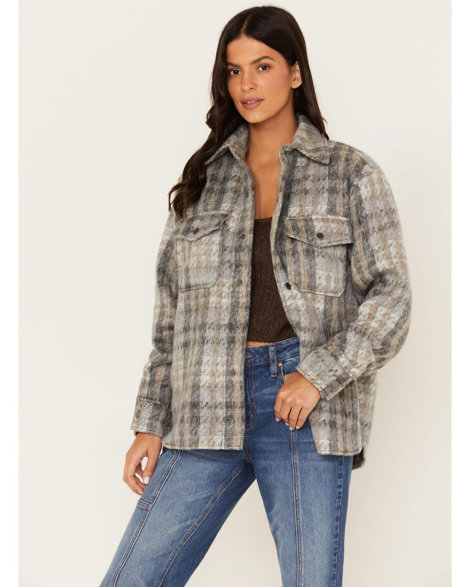 Cleo + Wolf Women's Long Sleeve Snap Plaid Shacket 2 Cleo + Wolf Women's Long Sleeve Snap Plaid Shacket - Image 2