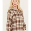 Cleo + Wolf Women's Tau Plaid Print Hooded Flannel Long Sleeve Shirt