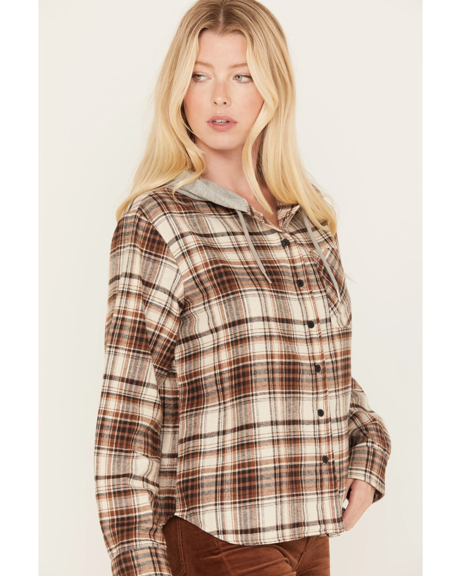 Cleo + Wolf Women's Tau Plaid Print Hooded Flannel Long Sleeve Shirt 1 Cleo + Wolf Women's Tau Plaid Print Hooded Flannel Long Sleeve Shirt
