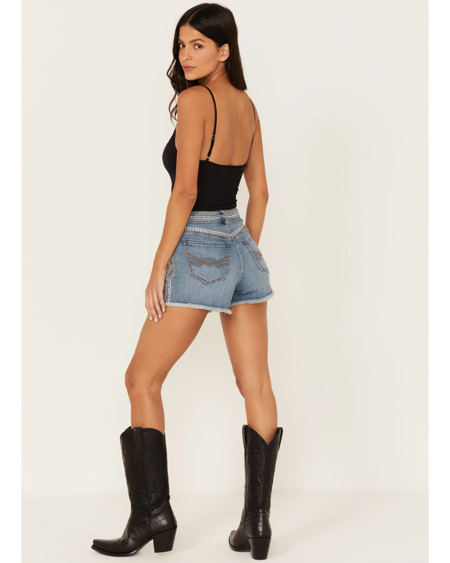 Idyllwind Women's Shiloh Drive Light Wash High Rise Rhinestone Studded Shorts 2 Idyllwind Women's Shiloh Drive Light Wash High Rise Rhinestone Studded Shorts - Image 2