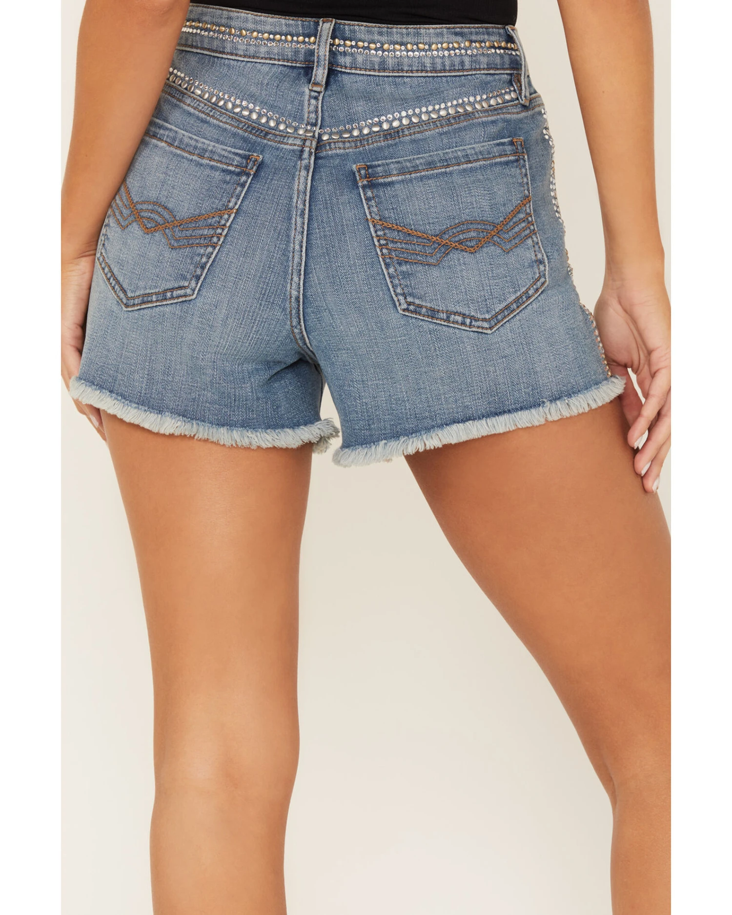 Idyllwind Women's Shiloh Drive Light Wash High Rise Rhinestone Studded Shorts 4 Idyllwind Women's Shiloh Drive Light Wash High Rise Rhinestone Studded Shorts - Image 4