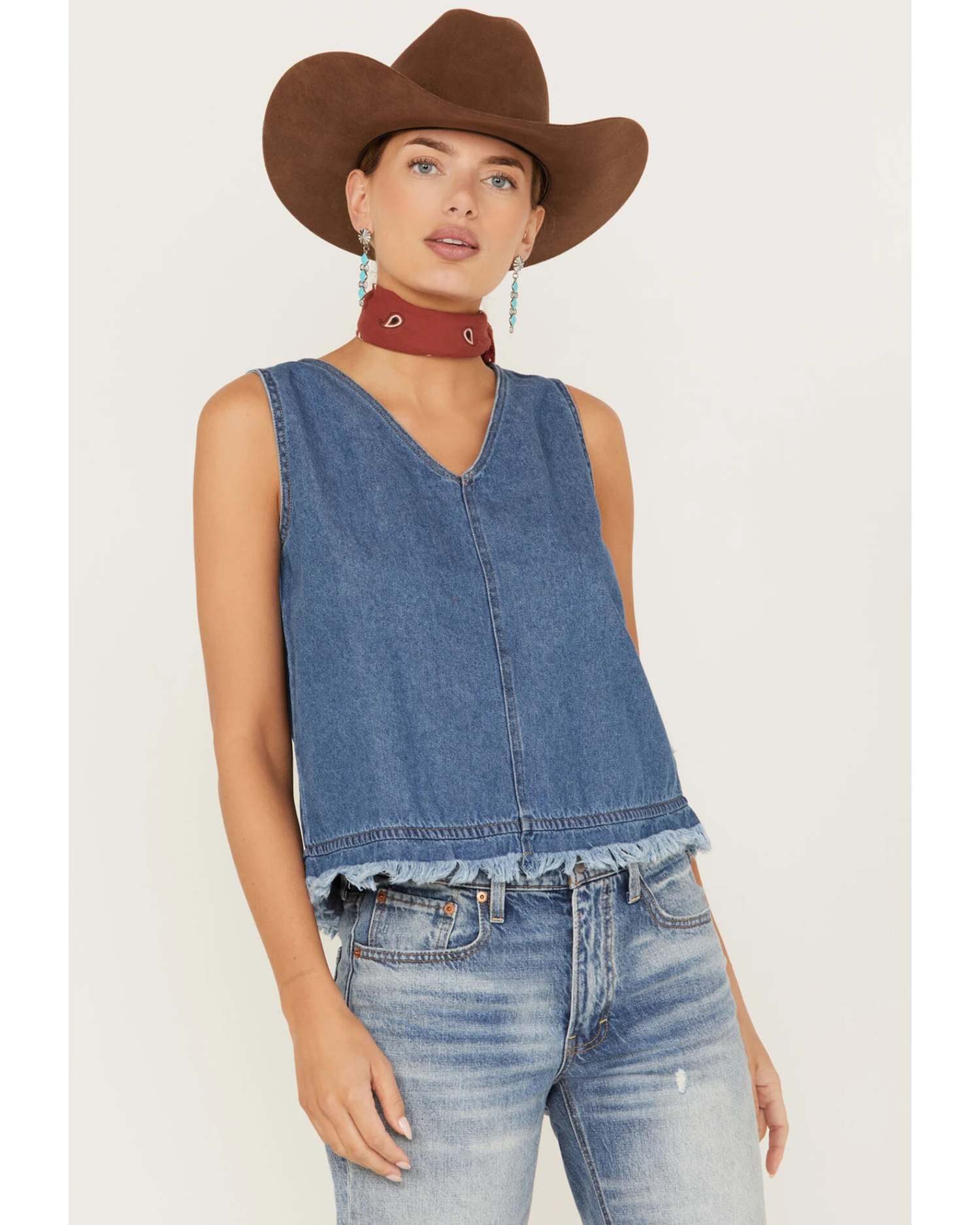 Wrangler Women's Denim Frayed Tank 1 Wrangler Women's Denim Frayed Tank