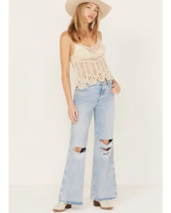 Wrangler Women's Light Wash Destructed Loose Flare Jeans 7 Wrangler Women's Light Wash Destructed Loose Flare Jeans -Modern Fashion Sales 2000383490 400 P1