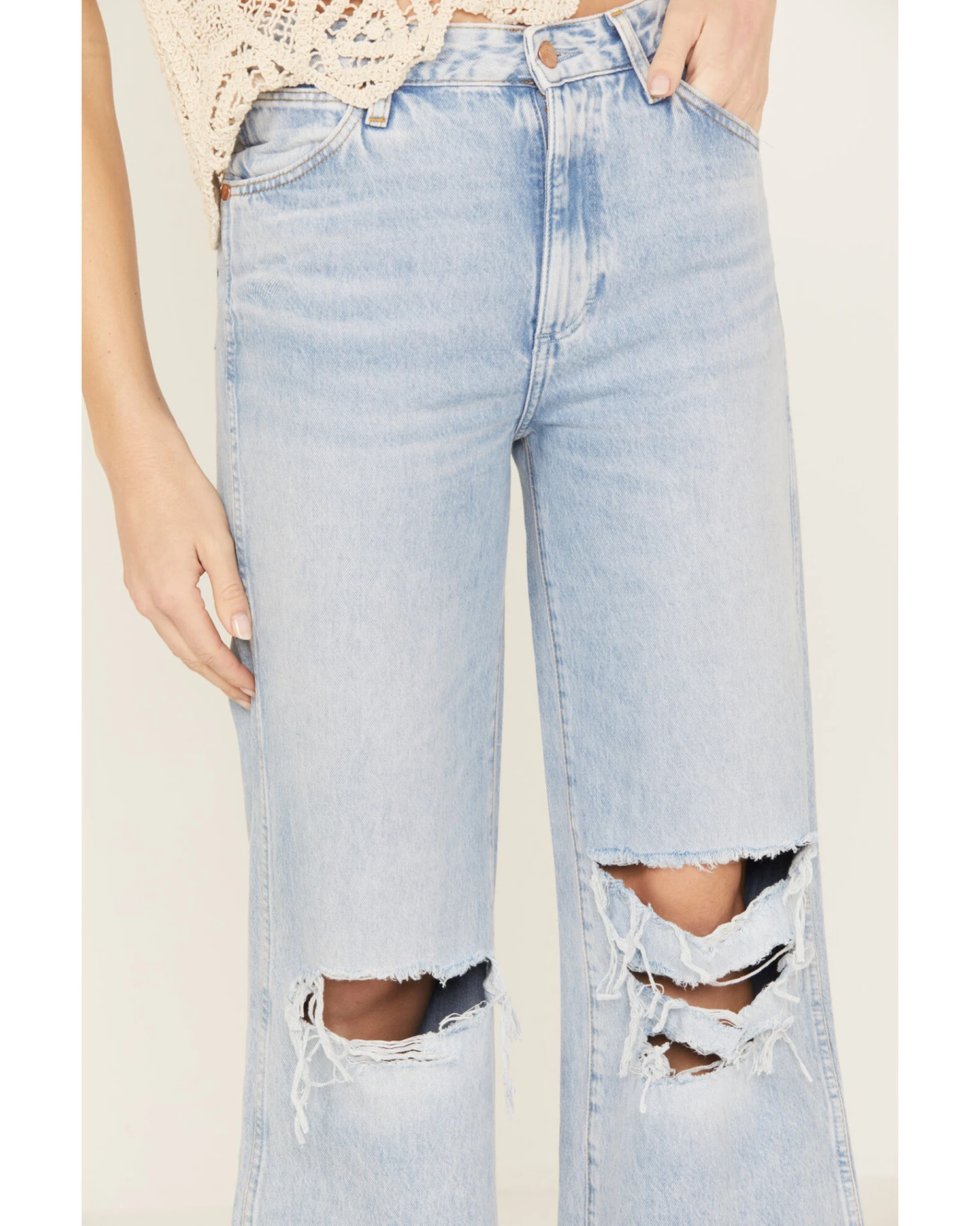 Wrangler Women's Light Wash Destructed Loose Flare Jeans 2 Wrangler Women's Light Wash Destructed Loose Flare Jeans - Image 2