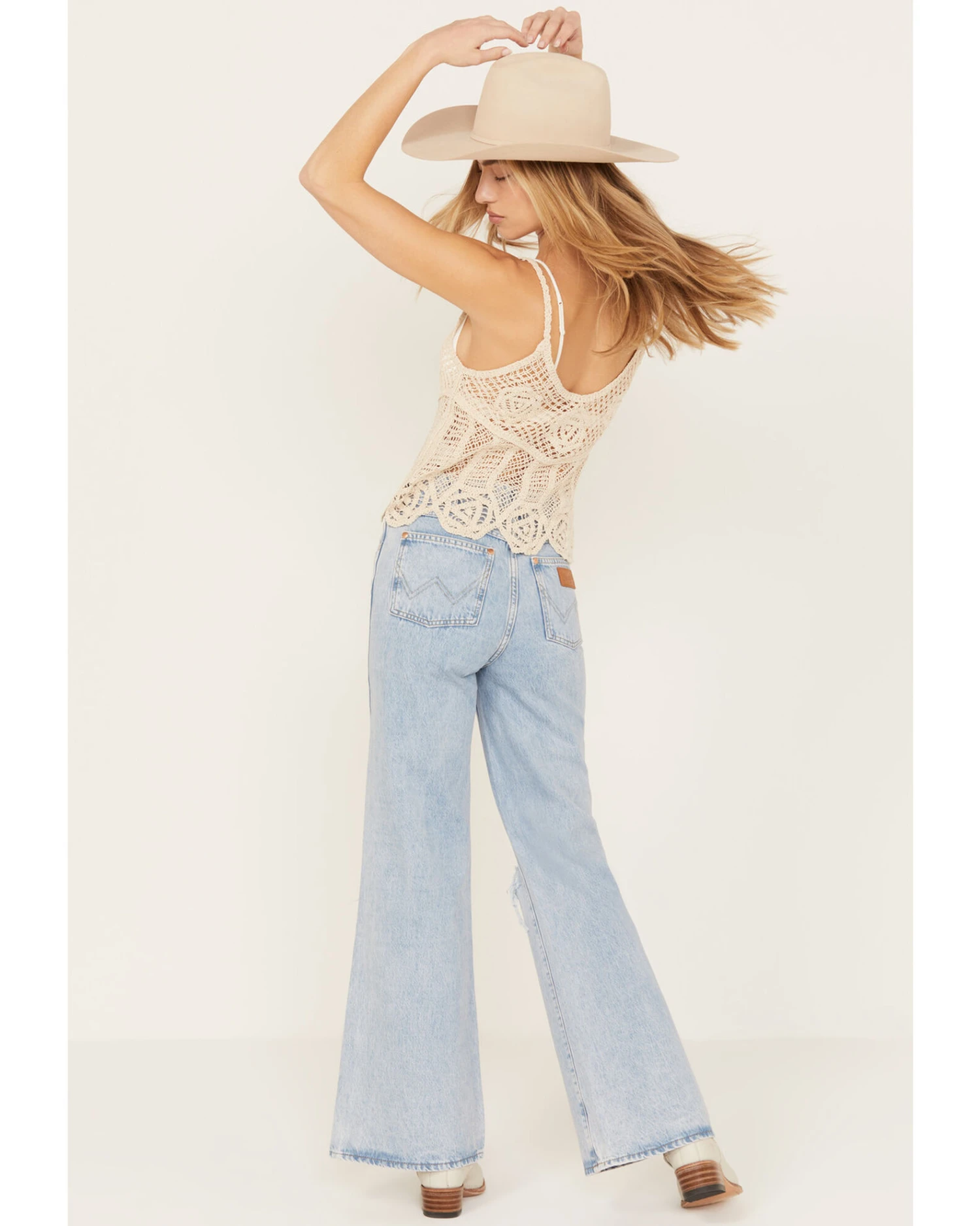 Wrangler Women's Light Wash Destructed Loose Flare Jeans 1 Wrangler Women's Light Wash Destructed Loose Flare Jeans