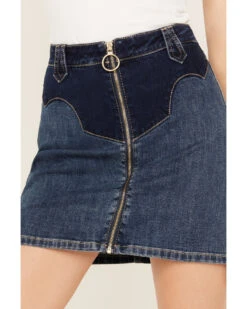 Rock & Roll Denim Women's Medium Wash Two Tone Stretch Denim Skirt -Modern Fashion Sales 2000385066 400 P2