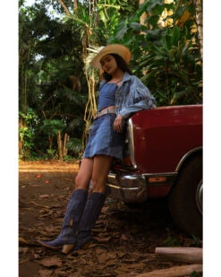 Rock & Roll Denim Medium Wash Patch Denim Skirt -Modern Fashion Sales 2000385068 400 P1