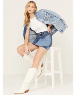 Rock & Roll Denim Medium Wash Patch Denim Skirt -Modern Fashion Sales 2000385068 400 P2