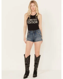 Idyllwind Women's Onslow Medium Wash Mid Rise Rebel Embellished Stretch Shorts -Modern Fashion Sales 2000386833 414 P1