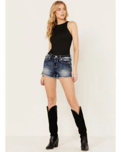 Miss Me Women's Medium Wash Mid Rise Floral Frayed Denim Shorts -Modern Fashion Sales 2000387019 414 P3