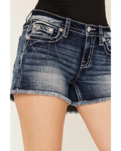 Miss Me Women's Medium Wash Mid Rise Floral Frayed Denim Shorts -Modern Fashion Sales 2000387019 414 P4