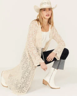 Miss Me Women's Crochet Long Sleeve Duster