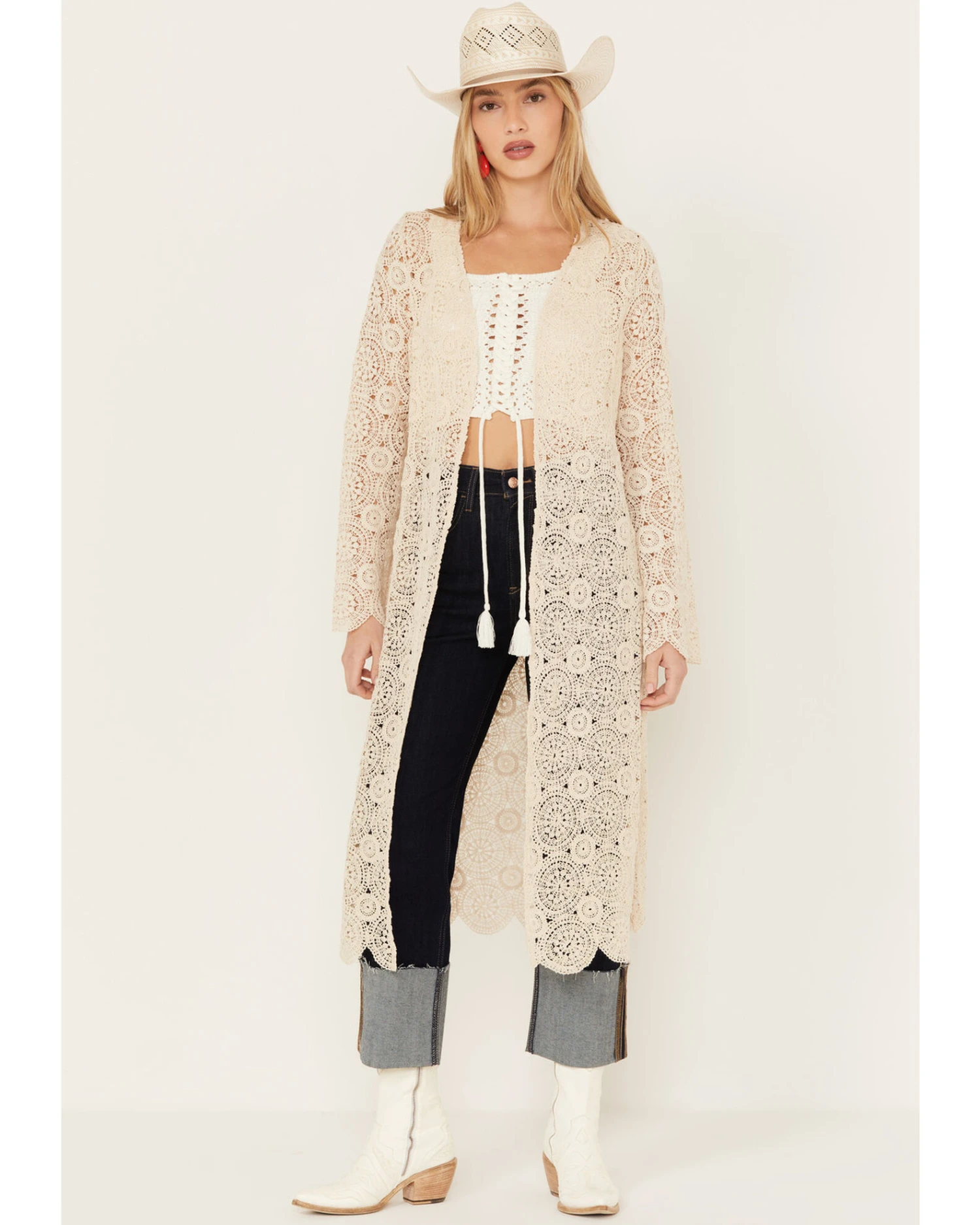 Miss Me Women's Crochet Long Sleeve Duster 2 Miss Me Women's Crochet Long Sleeve Duster - Image 2