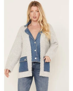 Colortree Women's Denim Sweater Cardigan