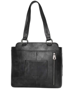 Montana West Women's Black & White Leather Hand Tooled Hair-on Concealed Carry Tote