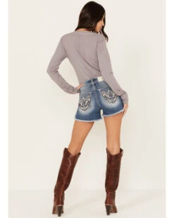 Miss Me Women's Light Wash Mid Rise Americana Star Wing Frayed Hem Shorts -Modern Fashion Sales 2000388619 450 P1