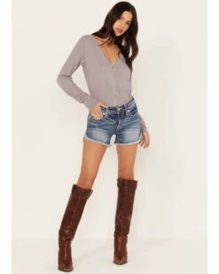 Miss Me Women's Light Wash Mid Rise Americana Star Wing Frayed Hem Shorts -Modern Fashion Sales 2000388619 450 P3